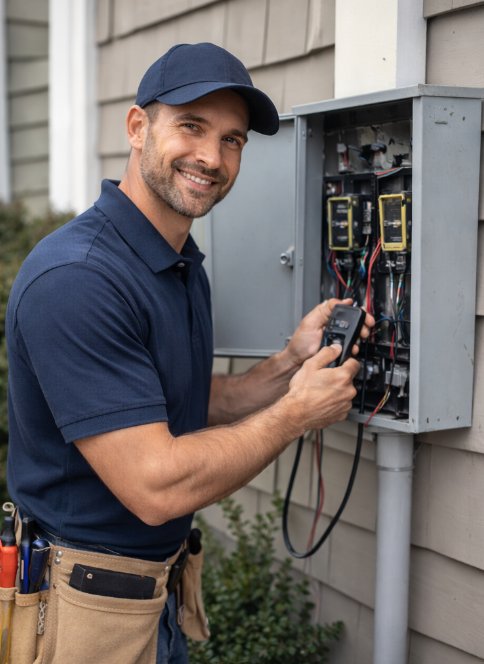 Home inspector examining an attic